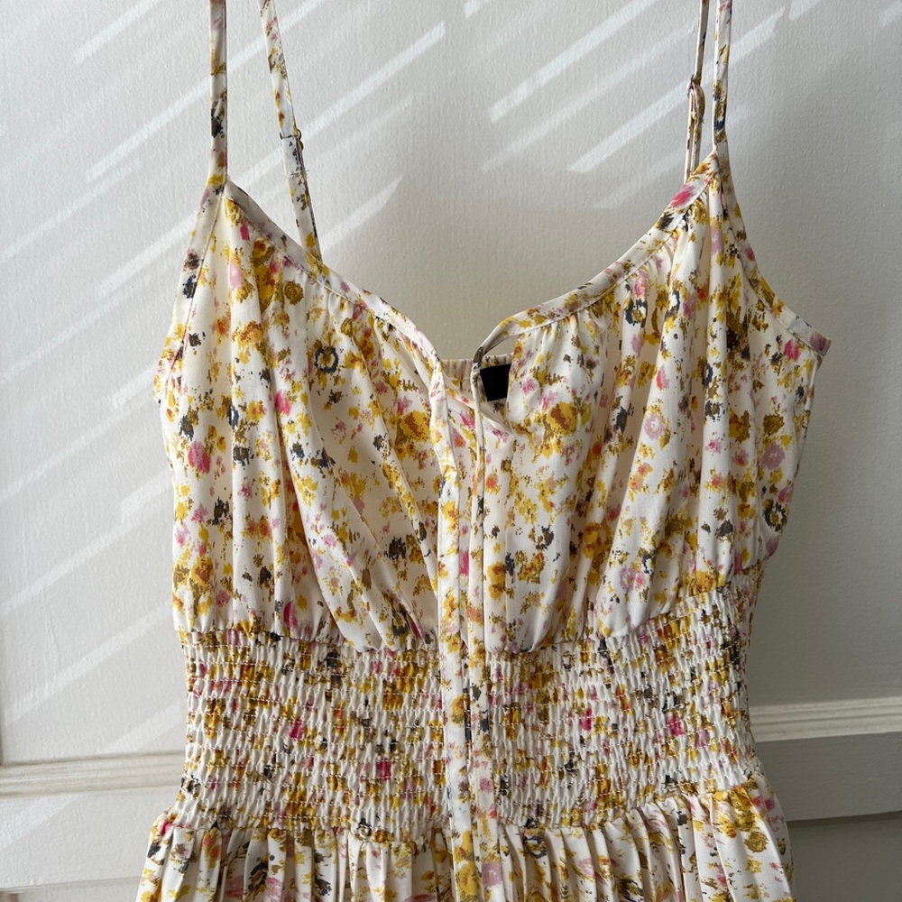 J. Crew yellow white ditzy floral pleated a line midi sun dress pockets 00 EUC - Picture 6 of 14